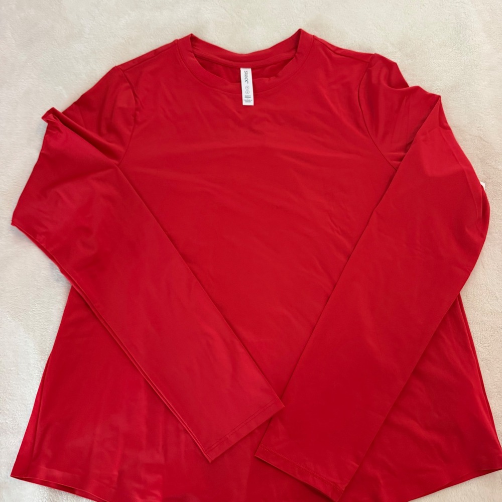 Spanx Get Moving Air LS Tee Red Long Sleeve Activewear Top 51043R Medium